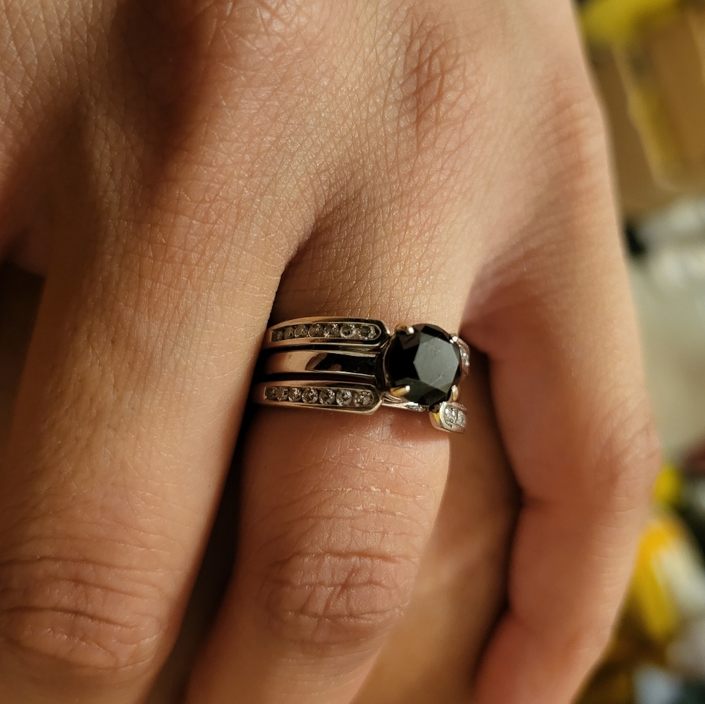 14k white gold wedding ring set black diamond